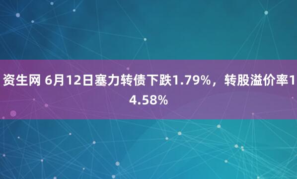 资生网 6月12日塞力转债下跌1.79%，转股溢价率14.58%